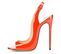 EDEFS Women's Patent Sandals Slingback Stiletto Heel 12 cm High Heel Peep Toe Open Toe Summer Elegance for Office Wedding & Cocktail Party Nights Orange UK3