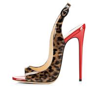EDEFS Women's Patent Sandals Slingback Stiletto Heel 12 cm High Heel Peep Toe Open Toe Summer Elegance for Office Wedding & Cocktail Party Nights Leopard Red UK3