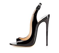 EDEFS Womens Peep Toe 120mm High Heels Sandal Open Toe Slingback Sandals Party Dress Shoes Black EU37