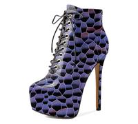 EDEFS Womens Platform High Heel Ankle Boot with Zipper Round Toe & 16 cm Heel Stand Out at Wedding Party Work & More Women's Fashion Forward Ankle Boots Shiny Purple UK7