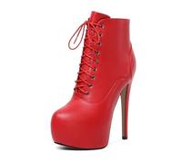 EDEFS Womens Platform High Heel Ankle Boot with Zipper Round Toe & 16 cm Heel Stand Out at Wedding Party Work & More Women's Fashion Forward Ankle Boots Matte Red UK7
