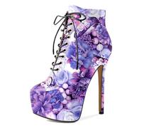 EDEFS Womens Platform High Heel Ankle Boot with Zipper Round Toe & 16 cm Heel Stand Out at Wedding Party Work & More Women's Fashion Forward Ankle Boots Purple Peony UK7