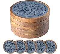 EDEGG Wood Coasters for Drinks, Absorbent Coaster Sets of 5, Drinks Coasters for Coffee Tabletop Protection, Non-Slip, Non-Stick, Suitable for Kinds of Cups Wooden Table Hot or Cold Drink, 4.1 Inches