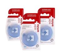 edel+white Expanding Superfloss 25m Dental Floss with Wax Coating & Mint Flavour - Pack of 3