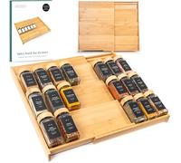 EDELHAUS Bamboo Spice Rack Drawer, Spice Organiser Drawer, Kitchen Spice Rack, Extendable for up to 36 Spice Jars, Spice Stairs for Spice Drawer, Drawer Insert