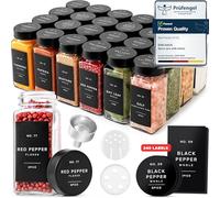 EDELHAUS Glass Spice Jars with Label and Stainless Steel Lids (24 x 4oz) Spice Containers with 240 Labels, Shaker Inserts, Steel Funnel, Empty Square Empty Square Seasoning Organizer (Black)