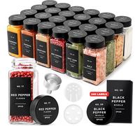 EDELHAUS Glass Spice Jars with Label and Stainless Steel Lids (24 x 4oz) Spice Containers with 240 Labels, Shaker Inserts, Steel Funnel, Empty Square Empty Square Seasoning Organizer (Black)
