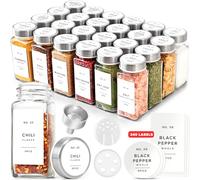 EDELHAUS Glass Spice Jars with Label and Stainless Steel Lids (24 x 4oz) Spice Containers with 240 Labels, Shaker Inserts, Steel Funnel, Empty Square Empty Square Seasoning Organizer (White)