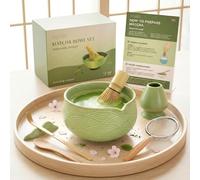 EDELHAUS Matcha Whisk Set (7 Pcs) - Complete Matcha Set, Matcha Bowl with Spout, Whisk with Holder, Bamboo Scoop with Rest and Sifter, Perfect Kit for Matcha Lovers (Green Mist)