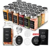 EDELHAUS Square Spice Jars Set with Stainless Steel Lid (24 x 120 ml) Spice Shaker with Shaker Insert and 240 Labels Black - High-Quality Spice Containers, Spice Jars, Spice Organiser [10.7 cm x 4.5