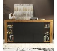 Eden 164cm Sideboard LED - Oak & Black Matt Doors