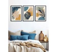 EDEN Abstract Wall Art Set of 3 Floral Art Prints, Home Decor for Living Room, Bedroom, Kitchen & Bathroom, Unframed, A4