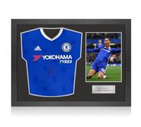 Eden Hazard Front Signed Chelsea 2016-17 Home Football Shirt. Icon Frame