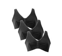 Eden House Ladies Pack of 3 Bra Cotton Front Fastening Magic Bra Black 10