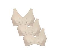 Eden House Ladies Pack of 3 Bra Cotton Front Fastening Magic Bra Cream 26