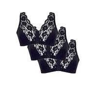 Eden House Ladies Pack of 3 Bra Cotton Lace Front Fastening Magic Bra Black 18