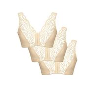 Eden House Ladies Pack of 3 Bra Cotton Lace Front Fastening Magic Bra Cream 20