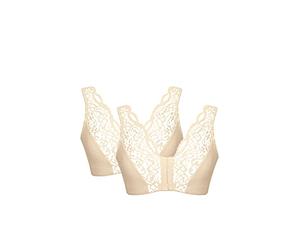 Eden House Ladies | Pack of Two Lace Front Fastening Magic Bras | Beige