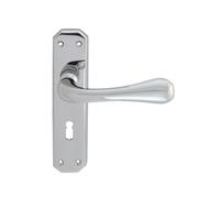 Eden Lever on Backplate Door Handle Set Contemporary Interior Lever Handle with Solid Design for UK Residential and Commercial Use (Lock Profile, Polished Chrome, 180mm x 42mm Backplate)
