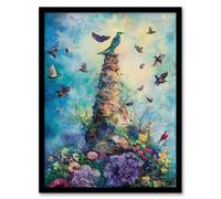 Eden Ornamental Birds Flowers Colourful Abstract Framed Art Print Artery8 Blue A4