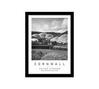 Eden Project Travel Print Cornwall Wall art Black and white Poster A4 Print in Black frame 24.5 X 33cm (9.6x13inch)