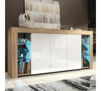 Eden Sideboard 164Cm Oak & White With High Gloss Doors And Led Lighting - Creative Furniture