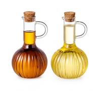 Eden & Willow 2 Pcs Olive Oil Dispenser Cruet Bottle Set 350ml, Borosilicate Glass Salad Dressing & Vinegar Pots, Ribbed Glass Sauce Bottles with Cork Stopper for Dressings, Syrups and Sauces