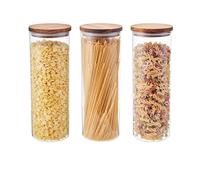 Eden & Willow 3Pcs Glass Storage Containers with Acacia Lids 1.8L, Airtight Glass Kitchen Storage Jars, Pantry Organisers & Food Storage Containers For Pasta, Cereals, Flour, Oats