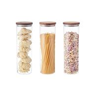 Eden & Willow 3Pcs Glass Storage Containers with Acacia Lids 2L, Airtight Glass Kitchen Storage Jars, Pantry Organisers & Food Storage Containers For Pasta, Cereals, Flour, Oats