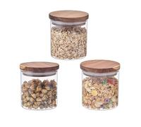 Eden & Willow 3Pcs Glass Storage Containers with Acacia Lids 350ml, Airtight Glass Kitchen Storage Jars, Tea Coffee Sugar Canisters, Pantry Organisers & Food Storage Containers