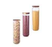 Eden & Willow Airtight Borosilicate Glass Kitchen Storage Jars with Acacia Wooden Lids, Food-Safe Pantry Organiser, Suitable for Home and Kitchen Use (Set of 3, 1500ml)