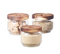 Eden & Willow Airtight Borosilicate Glass Kitchen Storage Jars with Acacia Wooden Lids, Food-Safe Pantry Organiser, Suitable for Home and Kitchen Use (Set of 3, 270ml)