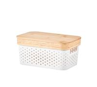 Eden & Willow Bamboo-Top Multipurpose Plastic Storage Basket - Sleek Home and Kitchen Storage Organiser with Easy-Grip Handles (4.5L, Porous)