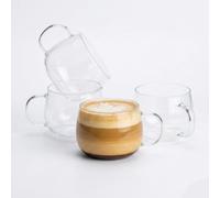 Eden & Willow Borosilicate Glass Tea & Cappuccino Cup with Handle, Ideal for Hot and Cold Beverages - 350ml (Set of 4, Plain)