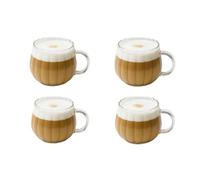 Eden & Willow Borosilicate Glass Tea & Cappuccino Cup with Handle, Ideal for Hot and Cold Beverages - 350ml (Set of 4, Striped)