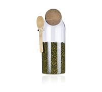 Eden & Willow Clear Glass Kitchen Jar with Cork Ball Lid and Bamboo Spoon | BPA-Free Mason Canister for Coffee, Beans, Spices, Dry Foods (1, 1.2L)