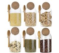 Eden & Willow Clear Glass Kitchen Jar with Cork Ball Lid and Bamboo Spoon | BPA-Free Mason Canister for Coffee, Beans, Spices, Dry Foods (Set of 6, 0.8L)