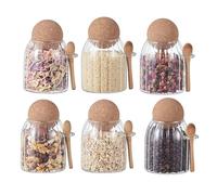 Eden & Willow Clear Glass Kitchen Jar with Cork Ball Lid and Bamboo Spoon | BPA-Free Mason Canister for Coffee, Beans, Spices, Dry Foods (Set of 6, 0.5L, Ribbed)