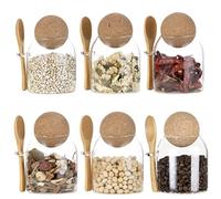 Eden & Willow Clear Glass Kitchen Jar with Cork Ball Lid and Bamboo Spoon | BPA-Free Mason Canister for Coffee, Beans, Spices, Dry Foods (Set of 6, 0.5L)