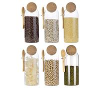 Eden & Willow Clear Glass Kitchen Jar with Cork Ball Lid and Bamboo Spoon | BPA-Free Mason Canister for Coffee, Beans, Spices, Dry Foods (Set of 6, 1.2L)