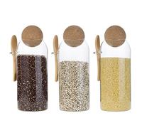 Eden & Willow Clear Glass Kitchen Jar with Cork Ball Lid and Bamboo Spoon | BPA-Free Mason Canister for Coffee, Beans, Spices, Dry Foods (Set of 3, 1.2L)