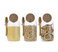 Eden & Willow Clear Glass Kitchen Jar with Cork Ball Lid and Bamboo Spoon | BPA-Free Mason Canister for Coffee, Beans, Spices, Dry Foods (Set of 3, 0.8L)