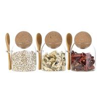Eden & Willow Clear Glass Kitchen Jar with Cork Ball Lid and Bamboo Spoon | BPA-Free Mason Canister for Coffee, Beans, Spices, Dry Foods (Set of 3, 0.5L)