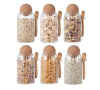 Eden & Willow Clear Glass Kitchen Jar with Cork Ball Lid and Bamboo Spoon | BPA-Free Mason Canister for Coffee, Beans, Spices, Dry Foods (Set of 6, 0.8L, Ribbed)