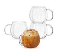 Eden & Willow Coffee Glasses 350ml, 4Pcs Cappuccino Mugs, Pumpkin Style Tea Cup Set, Dishwasher Safe Glassware for Latte, Flat White, Iced Coffee, Chai Latte, Hot & Cold Drinks