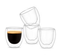 Eden & Willow Double Walled Glass Coffee Cups 4Pcs, 150ml Borosilicate Tea & Coffee Mugs, Thermal Glassware for Latte, Cappuccino,Tea, Iced Coffee and Mocha, Double Walled Highball Set