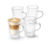 Eden & Willow Double Walled Glass Coffee Cups 4Pcs, 250ml Barista Tea & Coffee Mugs with Handle, Borosilicate Thermal Cups for Latte, Cappuccino,Tea and Mocha, Glassware Gift Set