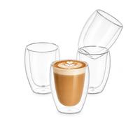 Eden & Willow Double Walled Glass Coffee Cups 4Pcs, 250ml Borosilicate Tea & Coffee Mugs, Thermal Glassware for Latte, Cappuccino,Tea, Iced Coffee and Mocha, Double Walled Highball Set