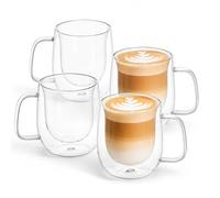 Eden & Willow Double Walled Glass Coffee Cups 4Pcs, 250ml Tea & Coffee Mugs with Handle, Borosilicate Thermal Cups for Latte, Cappuccino,Tea, Iced Coffee and Mocha, Gift Set for New Home
