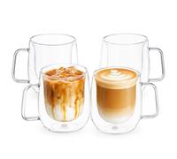 Eden & Willow Double Walled Glass Coffee Cups 4Pcs, 350ml Tea & Coffee Mugs with Handle, Borosilicate Thermal Cups for Latte, Cappuccino,Tea, Iced Coffee and Mocha, Gift Set for New Home